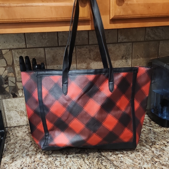 Victoria's Secret Red and Black Plaid Tote Bag - Picture 3 of 4